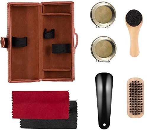 Hardys 7pc Shoe Cleaning Kit - Shoe Polish & Cleaning Kit w/Black Shoe Polish, Neutral Boot Polish, Shoe Brush, Applicator Sponge, Polishing Cloth - Shoe Cleaner Travel Case