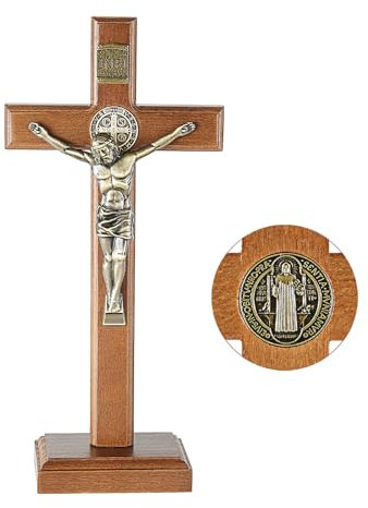 ACHIBANG Crocifisso in legno da 27,2 cm, a due vie, supporto a croce cattolica per parete o tavolo, decorazione solida per la casa