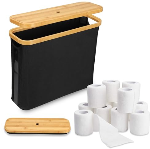 Cesta de Papel Higiénico, 43.5 * 14.5 * 35cm Organizador Papel Higienico Soporte de Almacenamiento de Papel Higiénico Estante de Papel higiénico con Tapa para 12 Rollos de Papel Higiénico (Negro)