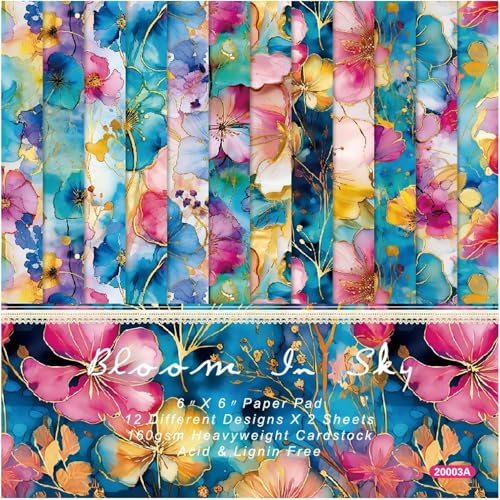 Papel Scrapbooking Flores 24 Hojas,12 Estilos,15.2 x 15.2 cm,Decoupage Scrapbook Stamperia Papeles Arroz Decoupage Decorativo Manualidades (B, 15.2 x 15.2 cm)