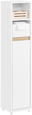SoBuy Mueble Baño Auxiliar Armario Estrecho Columna Auxiliar con Cajón & Balda Ajustable para Aseo Pequeño Espacios Reducidos Mueble Almacenaje Blanco 20x20x80cm BZR151-W