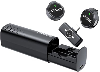 ULANZI A21 trådlös lavalier mikrofon (2 sändare), magnetisk design, 100 m räckvidd, AI-brusreducering, USB-C, 360° rundstrålande 30h batteri, plug-mikrofon för Apple 17-15/Android/Vlog/YouTube