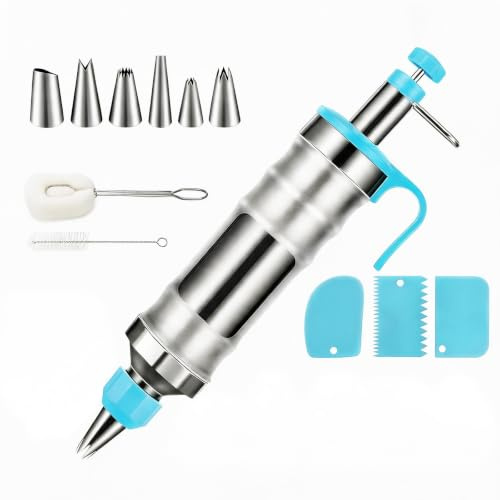 Set di siringhe per guarnizione, in acciaio inox, 400 ml, siringa per torte con beccucci da pasticceria, riutilizzabili, siringa per panna per torte, torte, cupcake, dolci e decorazioni da dessert