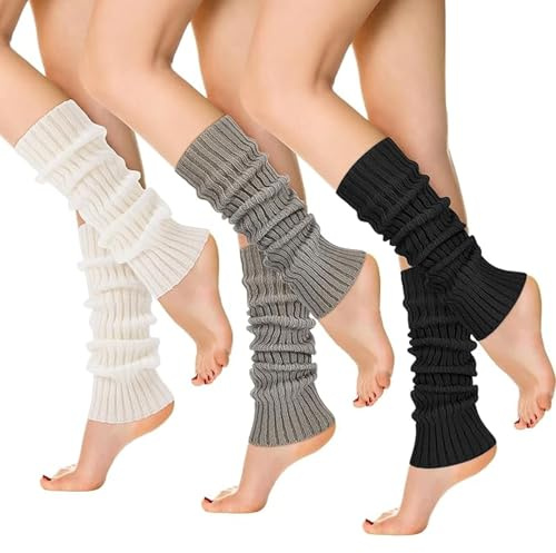 JISRKP 3 Pairs Winter Leg Warmers Ladies Fashionable Boots Cuffs Knee Socks