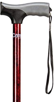 Carex Health Brands Soft Grip Walking Cane - Height Adjustable with Wrist Strap - Latex Free Soft Cushion Handle, Red Pattern & Marble, 40 Inch (Pack of 1)