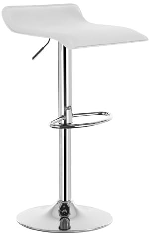 WOLTU Barhocker, Höhenverstellbarer Barstuhl, 360° drehbarer Bistrohocker mit Fußstütze, aus Kunstleder Metall, für Bar Küche Theke Café, Weiß+Silber