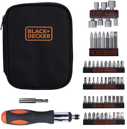 Black+Decker 56-teilig Handratschen-Set (für Wartungs- und Reparaturarbeiten am KFZ, in praktischer Tasche) A7104