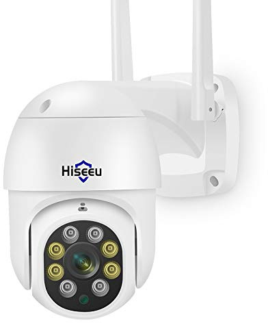Hiseeu 3MP Security Camera Outdoor,WiFi Camera, Auto Tracking&Light Alarm Floodlight & Color Night Vision,Two-Way Audio, Plug-in Cable,Compatible Wireless System