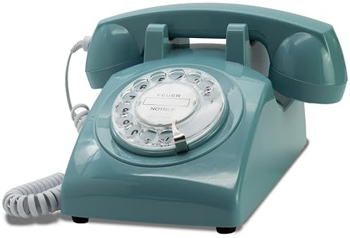 Opis 60s Cable: El teléfono Fijo Retro, un clásico Dispositivo Vintage con dial de Disco, Que evoca el Encanto Antiguo Azur