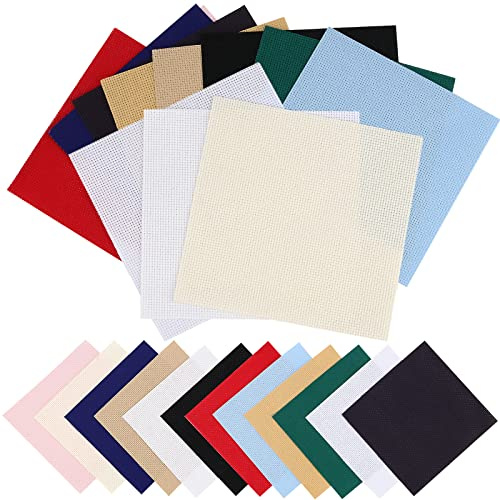 ZOENHOU Lot de 24 tissus à broder 15 x 15 cm, 12 couleurs mélangées, 14 fils au point de croix pour débutants, broderie artisanale