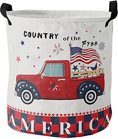 Cesta Cubo De Ropa Sucia Cheque De Búfalo De La Bandera Estadounidense A Cuadros Del Camión Del Día De La Independencia Cesta Colada Elegante Cesta De Almacenaje Grande Bolsas De Ropa,40X50Cm