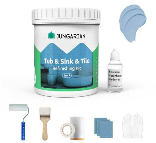 Jungarian Tub and Tile Refinishing Kit 35oz with Tools, Low Odor DIY Bathroom Paint Sink Tub Countertop Tile Shower Paint for Bathroom Kitchen Porcelain Fiberglass, Semi-Gloss Sky Blue