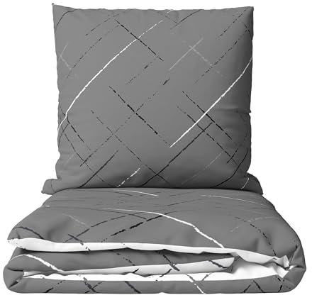 Leonado Vicenti Bettwäsche Set 155x220 cm Baumwolle 4-Jahreszeiten Streifen Grau Wendebettwäsche mit Reißverschluss Kissenbezug 80x80 cm Atmungsaktiv