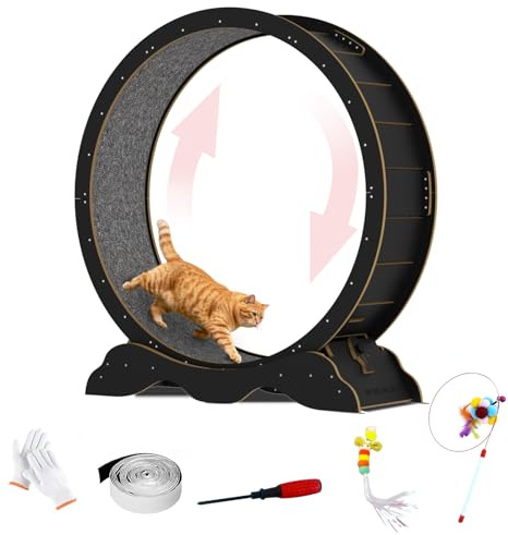 Cat Exercise Wheel 45 Inch Cat Treadmill for Indoor Cats, Running Wheel with Detachable Carpeted Runway, Cats Running Wheel Carpet Suitable for Most Pets Weight Loss and Health (Black, L)