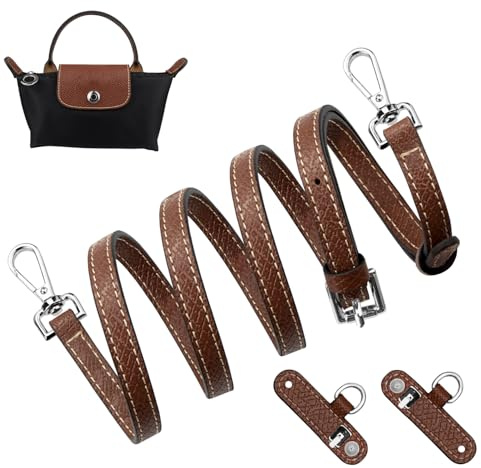SOPROM Axelrem ersättning för Longchamp Le Pliage originalpåse med handtag miniväska justerbar konverteringssats för lång mästare (bredd: 11 mm, färg: Brun & silver)