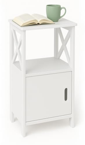 Bedside Table Nightstand Side Table Open Storage Shelf with Drawer Bedroom White Bedside Cabinet for Bedroom Living Room 60×30×30cm