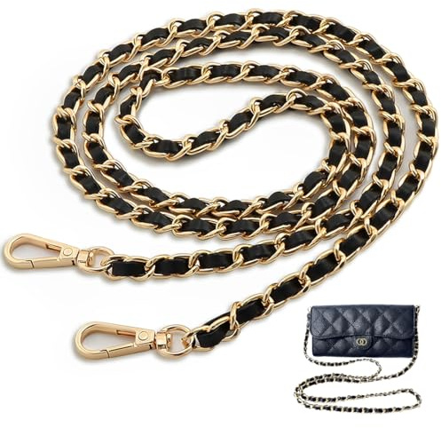 RVYEIOP correa bolso bandolera con acabado metálico, cadenas para bolsos de 120 cm de largo, diseñado especialmente para bolsos de mujer, ideal para carteras, bolsos cruzados, etc. (color negro).