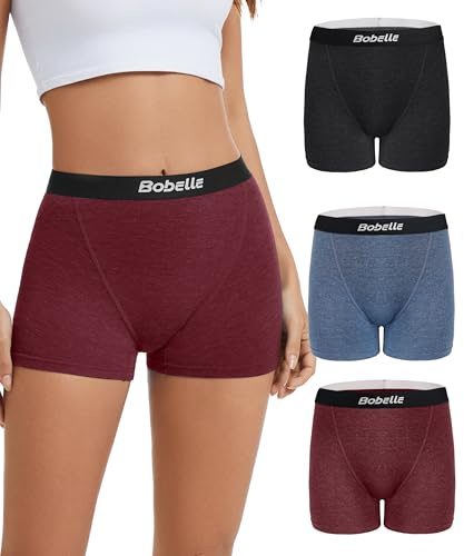 Bobelle Wear Merino Wool Underwear Women, Womens Boy Shorts Breathable Boxer Briefs, Moisture Wicking Panties Multipack (US, Alpha, Medium, Regular, Regular, 3, Multicolor01-3P)