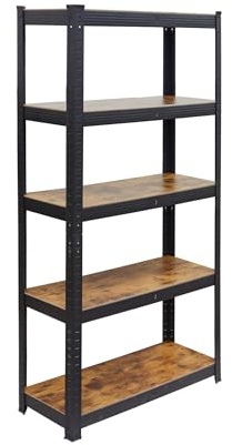 Relaxdays estantería para Cargas Pesadas, 500 kg, 150 x 75 x 30 cm, 5 Niveles, Efecto Madera, Acero y MDF, Negro/marrón
