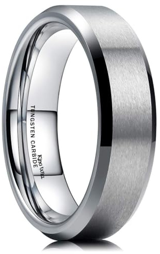 King Will Silver Promise 6MM Wedding Band For Men Tungsten Carbide Ring Comfort Fit Beveled Edges 12