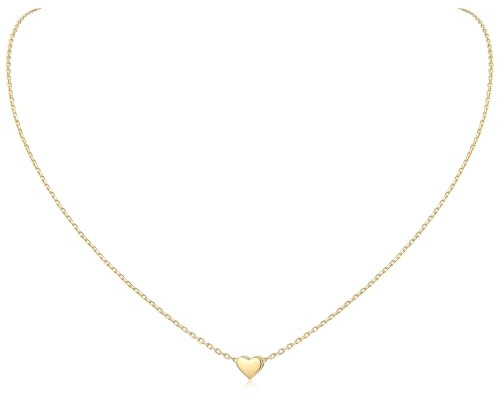 ChicSilver Damen Kette, goldene Halskette mit Herz Anhänger, Minimalisitischer Schmuck für Mädchen Frauen, Charm Anhänger für Valentinstag Geburtstag