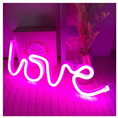 ENUOLI Love Neon Signs Love Light Pink Neon Lights LED Sign for Valentine's Gift Girls Room Kids Room Neon Wall Sign USB/Battery Powered Neon Light up