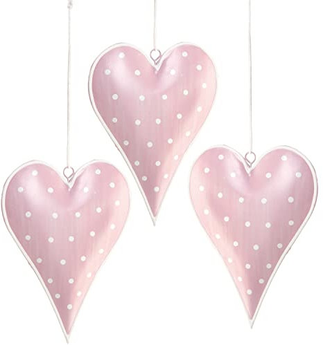 Logbuch-Verlag 3 Herzanhänger Metall Herzen Ostern Deko rosa weiß 10 cm gepunktet mit Schnur zum Aufhängen an den Baum