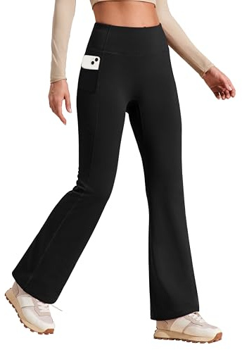 Heathyoga Fleece Lined Pants Women Yoga Pants with Pockets for Women Thermal Pants High Waist Flare Leggings for Winter Black