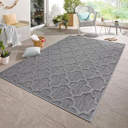 Carpetsale24 In & Outdoor Bouclé Teppich wetterfest Grau 140x200 cm Skandinavisches Design 3D Hoch Tief Effekt geeignet für Küche Wohnzimmer oder Terrasse