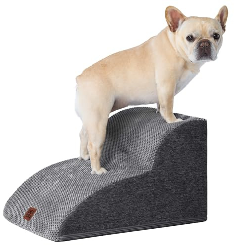 EHEYCIGA Escalier pour Chiens et Chats, Rampe pour Chien 2 Marches, Mousse Haute Densité, Surface Antidérapante, Housse Amovible et Lavable, pour Canapé et Lit, Gris