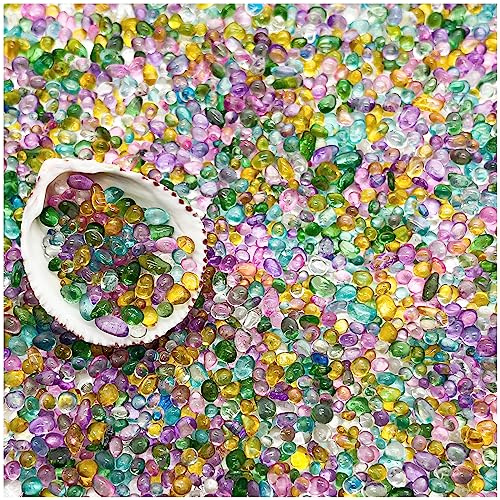 BXI 1 kg Piccolo substrato di ghiaia per acquario, ghiaia liscia lucida per acquari, vetro marino blu vibrante non verniciato resistente al colore, pietre decorative per riempitivi per vasi, giardino