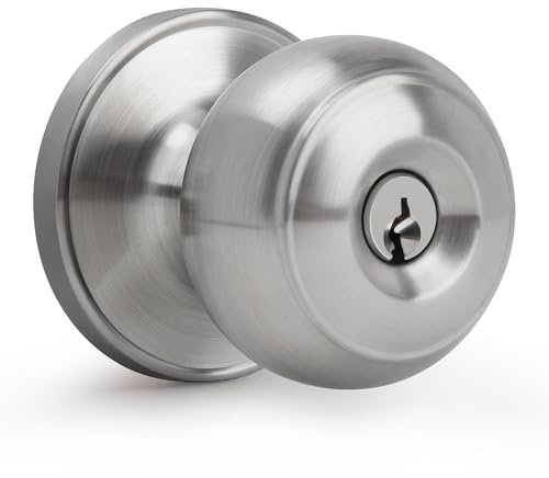 Gaurqiah Pomo de puerta de entrada con llave, perilla de puerta interior de bola plana con cerradura, perilla exterior redonda para puertas delanteras/de entrada, níquel manchado