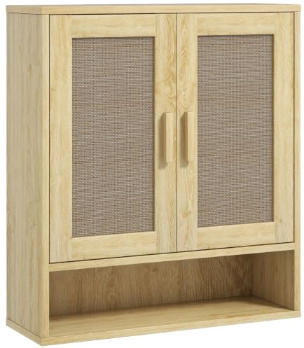 HOMCOM Meuble Mural Salle de Bain 59 x 20 x 66,5 cm Effet Bois de Chêne