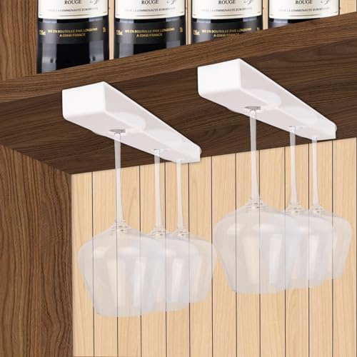 2-pack vinglashållare, vinglashållare under skåp, ingen borrning installation vinglasställ för kök, bar och restaurang (vit)
