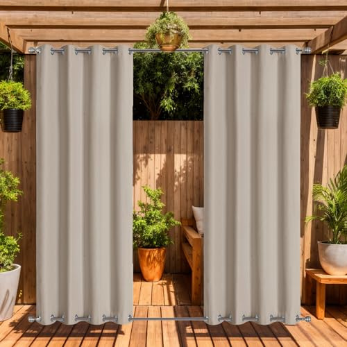 LiveGo Rideaux d'extérieur Imperméables avec Œillets (Haut et Bas), 2 Panneaux Occultants Anti-UV et Coupe-Vent pour Terrasse, Pergola, Jardin, Véranda, Balcon