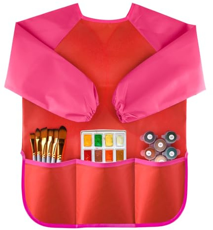 PLULON Waterproof Art Smock for Kids - 3 Pockets Paint Apron for Art Supplies, Ages 3-5, Birthday Gifts and Party Favors