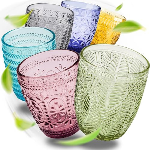 Norqvist Trinkgläser Set bunt - Gläser Set - Wassergläser farbig, Saftgläser - 6er Set 250 ml - Spülmaschinengeeignet - Modernes Design mit Mustern