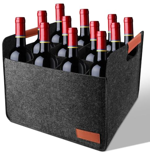 DEECOZY Portabotellas con 12 compartimentos, bolsa de fieltro para botellas, bolsa de transporte reutilizable con divisores, soporte para vino, cerveza, botella de bebidas, cesta para botellas, cesta