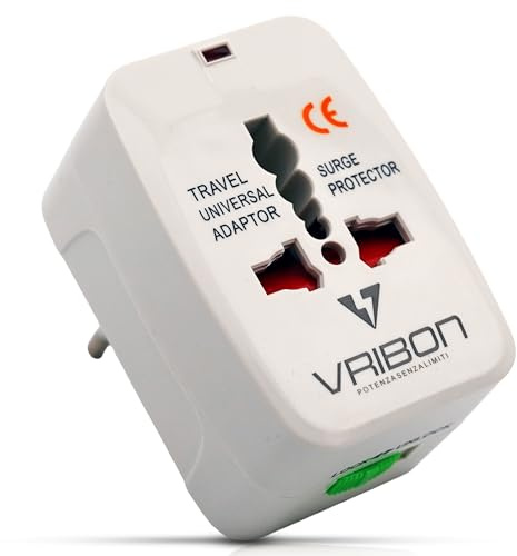 Adattatore Universale da Viaggio | Presa Internazionale EU UK USA AUS | 110-250V con Protezione Sovratensione e Sicurezza Bambini | Certificato CE | Compatto e Portatile Vribon