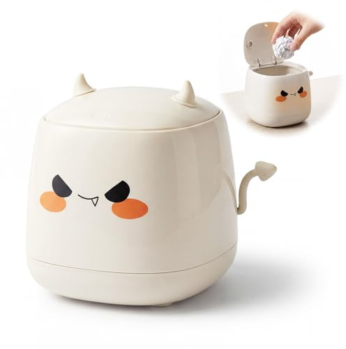 Valyrane Papelera de Mesa con Tapa – Mini Papelera 16x15x13cm, Diseño Simpático de Demonio para Casa y Oficina