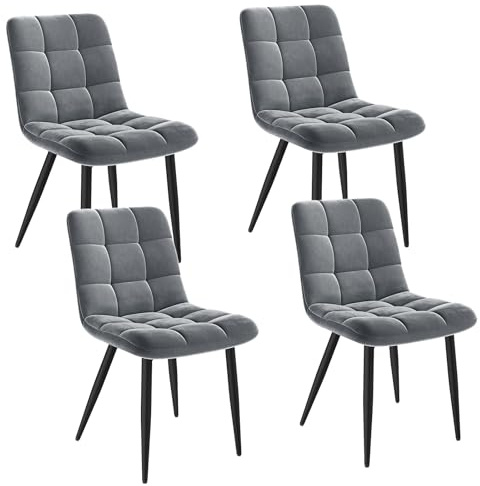 INRE Chaises de Salle à Manger,Lot de 4,Pieds en Métal,Pieds Réglables,Chaise tapissée,Dossier Ergonomique,Style Nordique,Gris Foncé