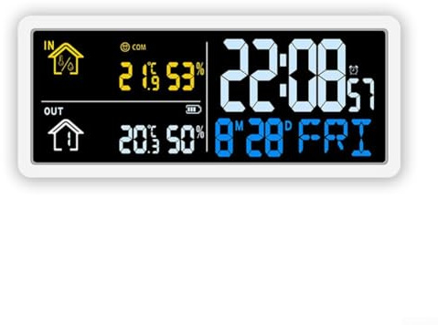 Estación meteorológica inalámbrica con sensor, reloj de pared LCD que muestra la humedad de la temperatura interior y exterior, termómetro digital higrómetro para oficina en casa, color blanco