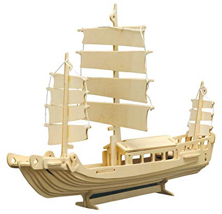 Pebaro 877 Holzbausatz Dschunke, 3D Puzzle Schiff, Modellbausatz, Basteln mit Holz, Holzpuzzle, Bastelset, vorgestanzte Holzplatte, ausbrechen, zusammenstecken, fertig, Geschenkidee, Mittel
