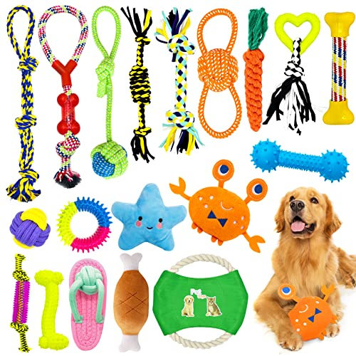 HEPAZ Hundespielzeug,Hergestellt aus Natürlicher Baumwolle ungiftig und geruchlos Robust Besser für Zahnreinigung Geeignet für kleine Und Mittlere Hunde Hundespielzeug Set 19 PCS