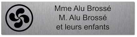 Placa grabada para nombre y número buzón Cruz Vasca autoadhesiva 10x2,5cm personalizada 1 a 3 líneas Alu Cepillado