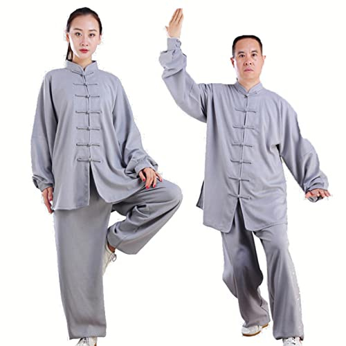HFCY Abbigliamento Kung Fu da uomo, uniforme per arti marziali, costume tradizionale cinese per Tai Chi da donna, uniforme per meditazione Wing Chun, grigio-S