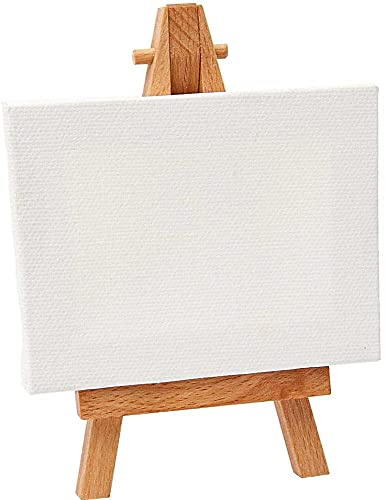 JKG® Mini Blank Canvas Panel with Wooden Easel Stand - Framed - Perfect for Artist Painting - for Acrylic & Water Based Paints (16cm x 12cm)