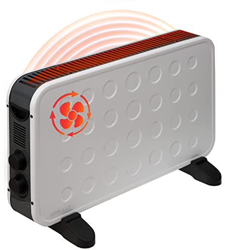 Brollux WT2K Chauffage électrique, 2000 W, avec ventilateur, mobile, convecteur, thermostat 2 niveaux, blanc turbo