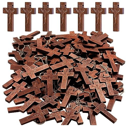 LGFMGWH 100 Pack Small Wooden Cross Bulk - Christian/Religious/Jesus/Bible Faith Gifts for Men and Women, Mini Wood Crosses for Craft, Cross Charms Pendant Jewelry Earing Necklace Making, S
