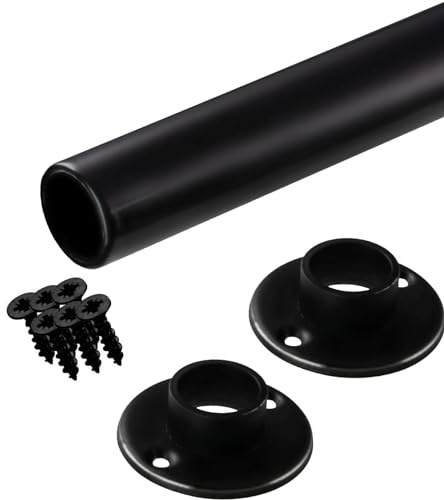 Gedotec Perchero de pared, montaje en pared, redondo | 1 juego de perchero con 2 piezas de soportes de tubo negro mate | POLE | Tubo de mueble de acero, 600 mm de longitud, Ø 25 mm - 60 kg de